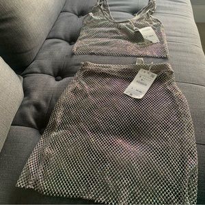 Silver see thru glitter skirt set